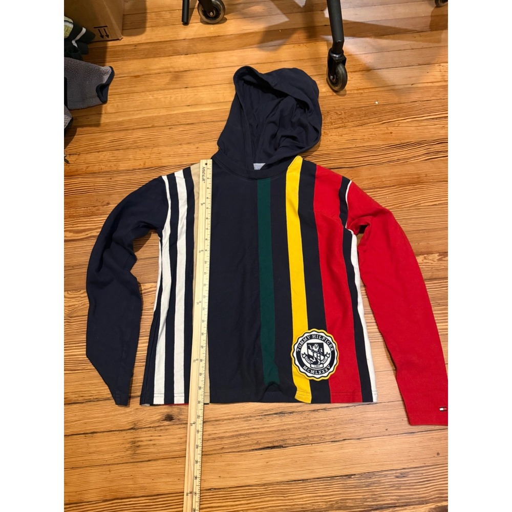 Tommy Hilfiger Multi-Color Striped Extra Small Hooded Patch Sweatshirt XXS